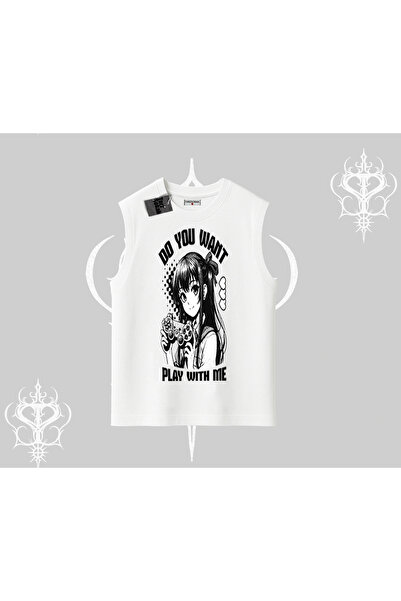 Tarzsokak تيشيرت بدون أكمام هل تريد أن تلعب بي أنمي فتاة مطبوع