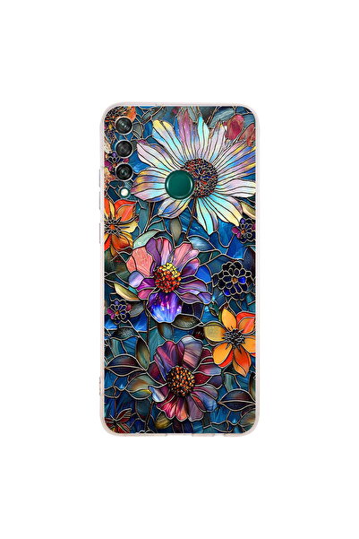 PrintiFy Huawei Y6P ile Uyumlu Vitray Mücevher Flora Tasarımlı Şeffaf Silikon...