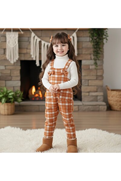 Tinypeople Girls' Winter Plaid Jumpsuit Set Girls' Sweet Stylish Jumpsuit Children's Festive Jumpsuit Set