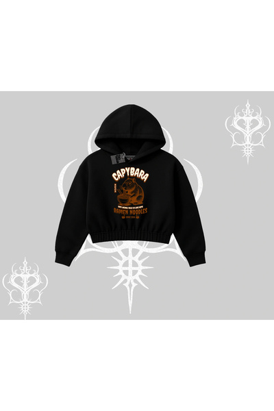 Tarzsokak Hanorac scurt cu glugă, cu ilustrație a unei capibare drăguțe bucur...