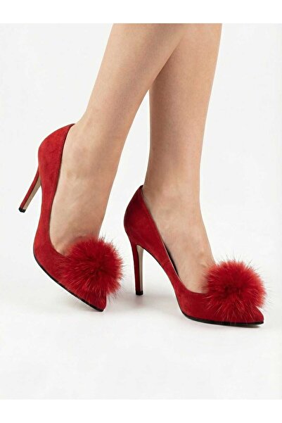 themoiss Pantofi de nuntă și de logodnă cu pompon de culoare roșie