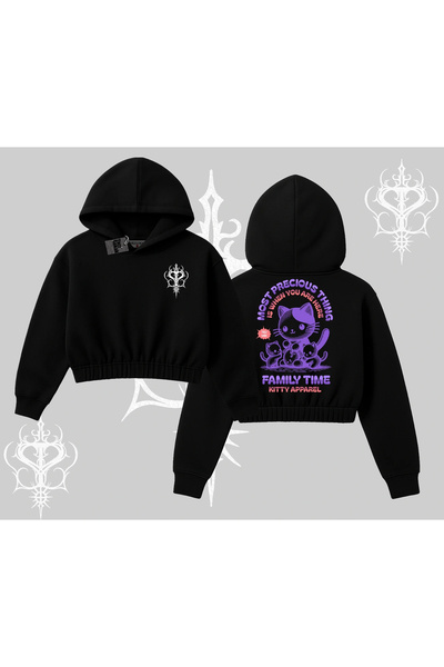 Tarzsokak Hanorac crop cu glugă, cu imprimeu pe spate, cu textul „Family Time...