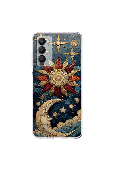 PrintiFy Tecno Camon 18P ile Uyumlu Vitray Sol ve Luna Tasarımlı Şeffaf Silik...