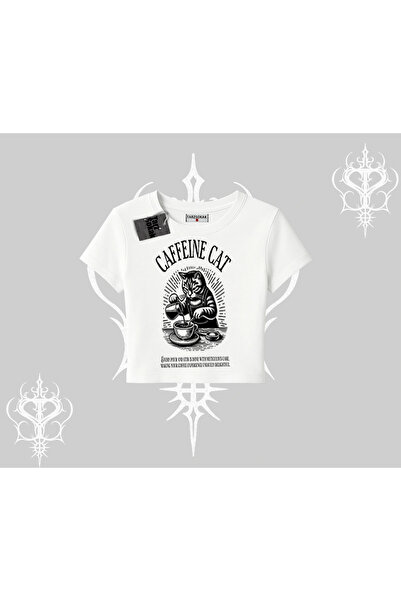 Tarzsokak Tricou Babby Tee cu imprimeu de pisică tematică cafea și cafeină