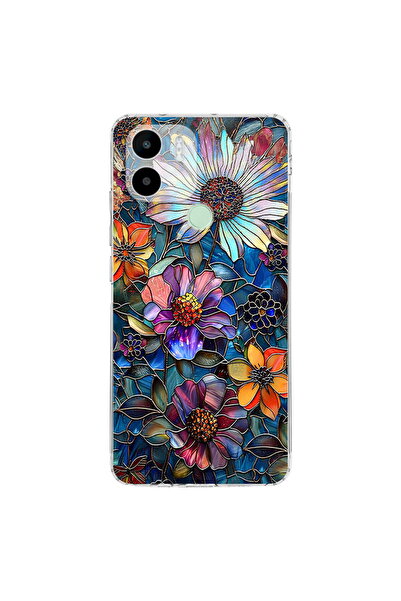PrintiFy Redmi A1 Plus ile Uyumlu Vitray Mücevher Flora Tasarımlı Şeffaf Sili...