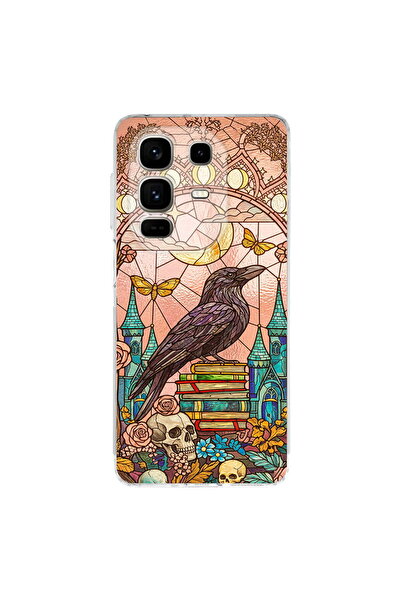 PrintiFy Infinix Note 50 Pro Plus ile Uyumlu Vitray Bilge Kuzgun Tasarımlı Şe...