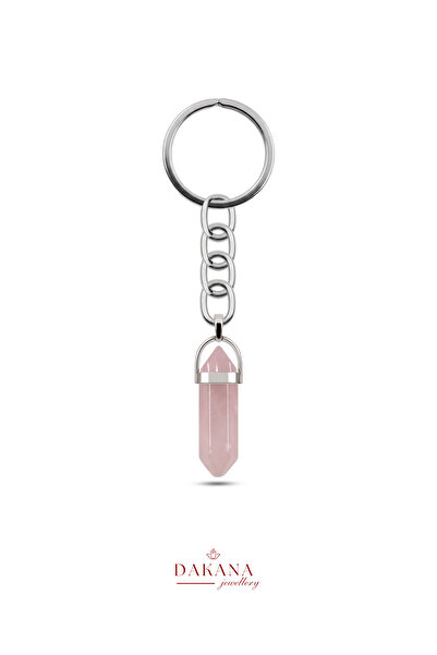DAKANA JEWELLERY Certified Pink Quartz Natural Stone Keychain