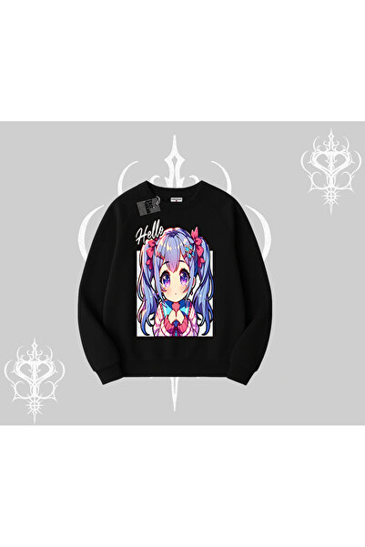 Tarzsokak Hanorac Biskilet cu imprimeu cu personaj drăguț Hello Anime Girl