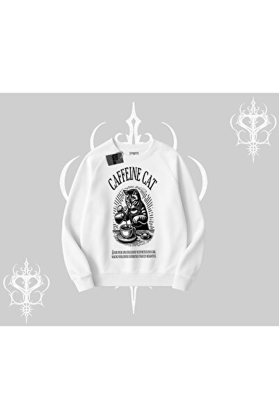 Tarzsokak Hanorac Biskilet cu imprimeu Pisică cu cafeină, tematică cafea