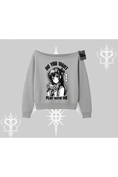 Tarzsokak سويت شيرت برقبة على شكل قارب هل تريد أن تلعب بي أنمي فتاة مطبوع