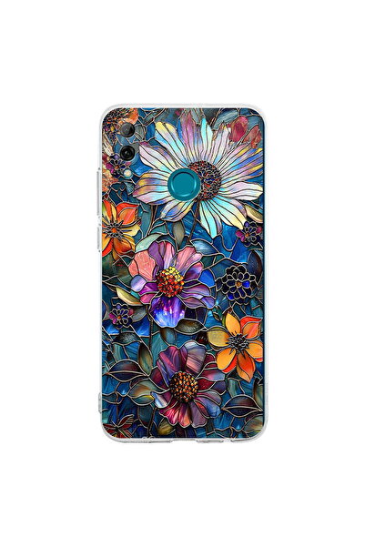 PrintiFy Huawei P Smart 2019 ile Uyumlu Vitray Mücevher Flora Tasarımlı Şeffa...
