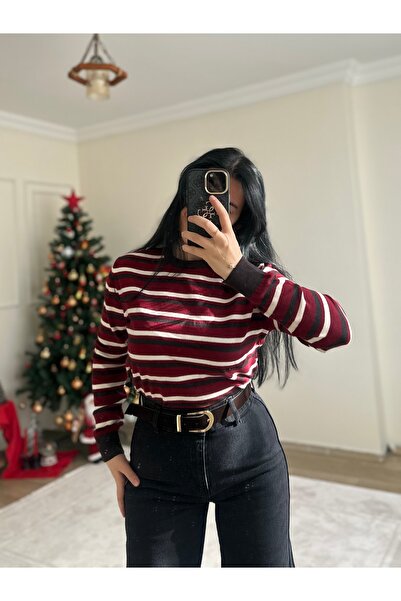 YELZEY BUTİK Çizgi Desen Kazak