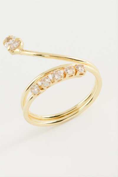 ZERO LAND OZLSTOR خاتم بحجر الزركون على شكل ثعبان (164632) - لون فضي