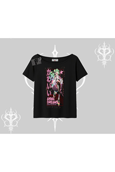 Tarzsokak Tricou cu gâtul barcă, cu model anime kawaii pentru fete japoneze