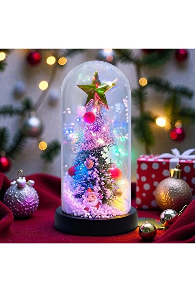 Kuzey Tacı Led Lighted Glass Jar Magnificent Christmas Pine Tree Decorative N...