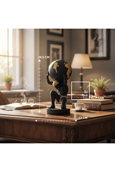 İki Yedi Konsept Omega Serisi Atlas Dünya Küresi Taşıyan Heykel, Siyah Altın ...