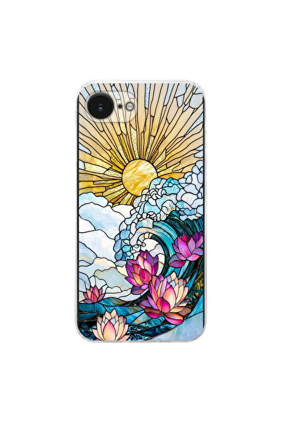 PrintiFy iPhone 16e ile Uyumlu Vitray Okyanus Sabahı Tasarımlı Şeffaf Silikon...