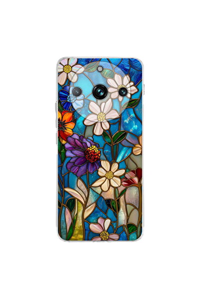 PrintiFy Realme 11 Pro Plus ile Uyumlu Vitray Mavi Bahar Tasarımlı Şeffaf Sil...