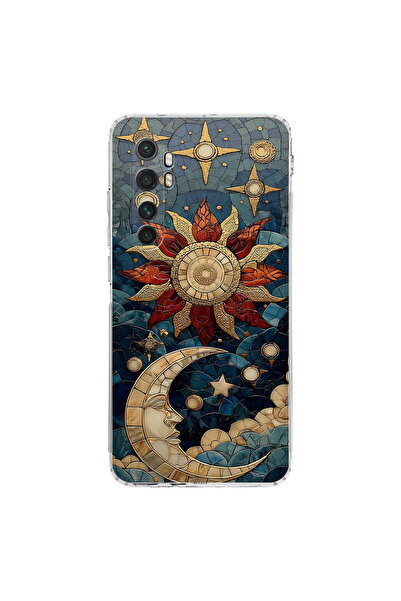 PrintiFy Xiaomi Mi Note 10 Lite ile Uyumlu Vitray Sol ve Luna Tasarımlı Şeffa...