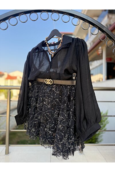 İNCİMOD Astarlı Çiçek İşlemeli Kısa Etek