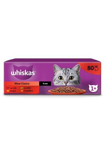 Whiskas Υγρή τροφή για γάτες Classic Meals, Adult, Mix in Sauce, 80 x 85g