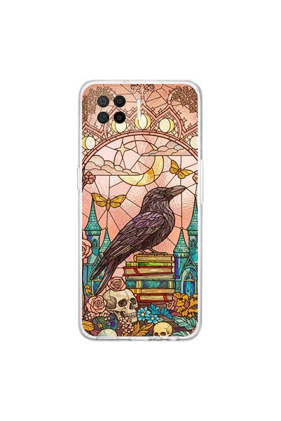 PrintiFy Oppo A73 ile Uyumlu Vitray Bilge Kuzgun Tasarımlı Şeffaf Silikon Kılıf