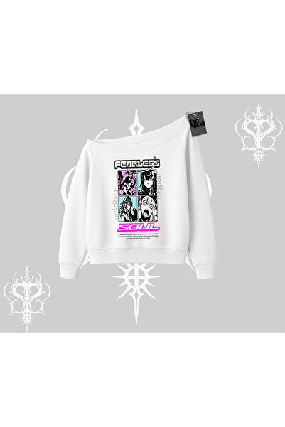 Tarzsokak Hanorac cu gâtul tip barcă, imprimat cu colaj anime Fearless Soul