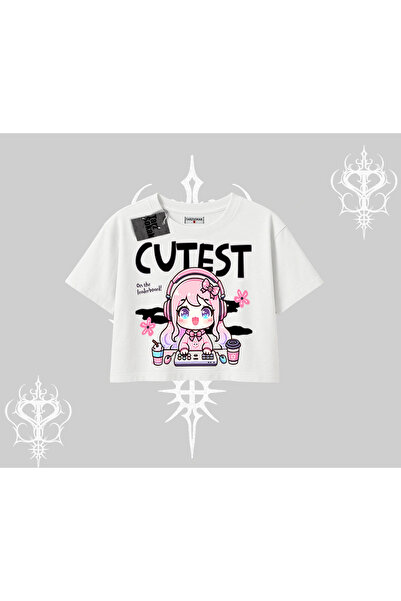 Tarzsokak Tricou crop oversize cu imprimeu Fată Gamer Anime Drăguță