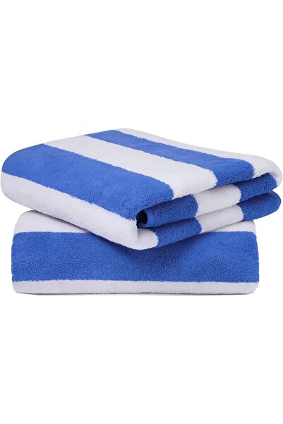 Fabienne 2-Pc Cotton Beach Towels 30x60 in Cabana Stripe Pool Bath Sheets Blu...