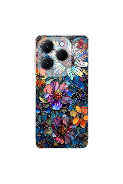 PrintiFy Infinix Hot 40 Pro ile Uyumlu Vitray Mücevher Flora Tasarımlı Şeffaf...