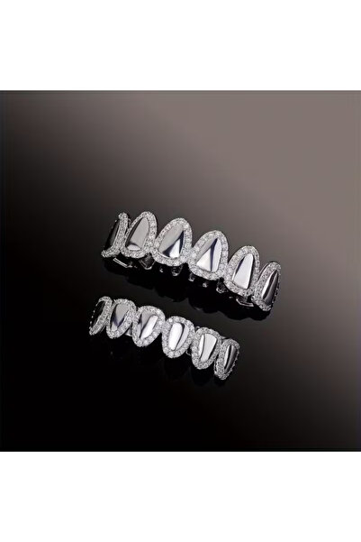 Zümrüt OyuncakStore Y2k Hip Hop Gümüş Rengi Punk Alt ve Üst Taş kaplı 4 parça Tooth Grillz Gems Diş Taşı