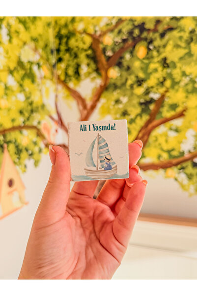 arslart Yelkenli Deniz Temalı Çocuk Figürlü Doğal Taş Magnet Hediyelik, Doğum...