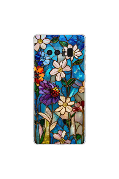 PrintiFy Samsung Galaxy Note 8 ile Uyumlu Vitray Mavi Bahar Tasarımlı Şeffaf ...