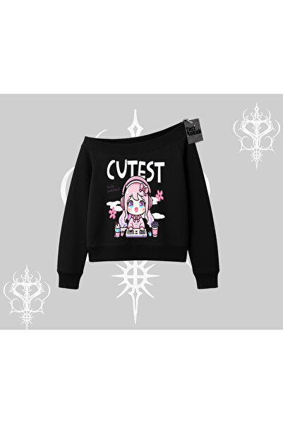 Tarzsokak Hanorac cu gâtul tip barcă, cu imprimeu drăguț Anime Gamer Girl