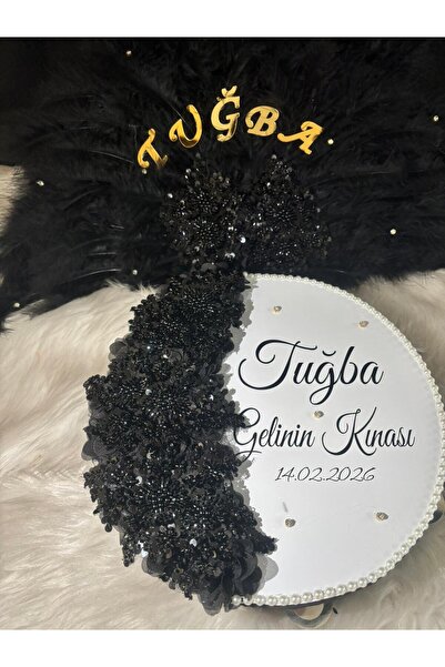 TAN EVENT Vip Gelin Defi+ Aplikli Yelapze Siyah,Gelin Tefi,İşlemeli Gelin Defi