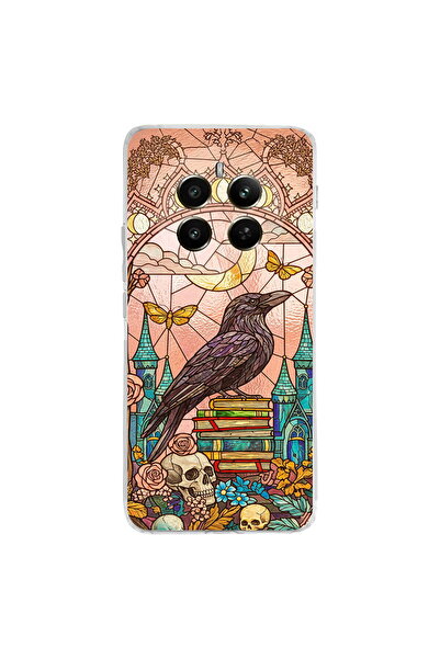 PrintiFy Realme 12 Pro Plus ile Uyumlu Vitray Bilge Kuzgun Tasarımlı Şeffaf S...