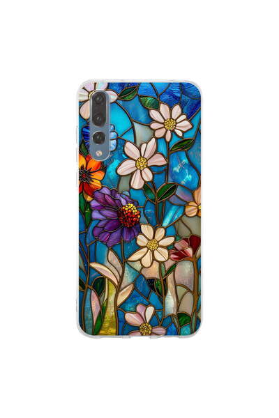 PrintiFy Huawei P20 Pro ile Uyumlu Vitray Mavi Bahar Tasarımlı Şeffaf Silikon...