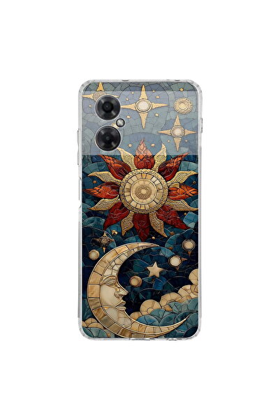 PrintiFy Redmi Note 11R ile Uyumlu Vitray Sol ve Luna Tasarımlı Şeffaf Siliko...