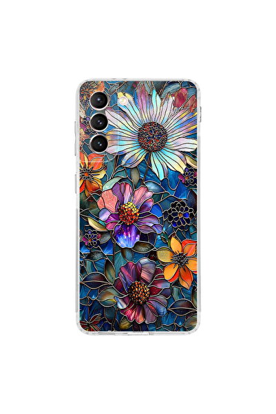 PrintiFy Samsung Galaxy S21 ile Uyumlu Vitray Mücevher Flora Tasarımlı Şeffaf...