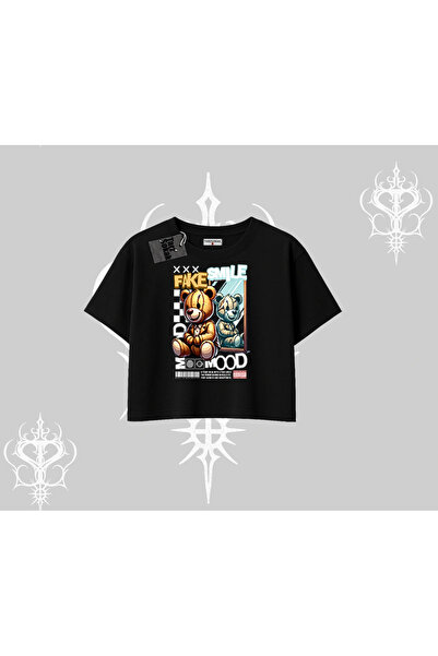 Tarzsokak قصة فضفاضة تي شيرت كروب بتصميم ابتسامة وهمية ورسومات دب مطبوع