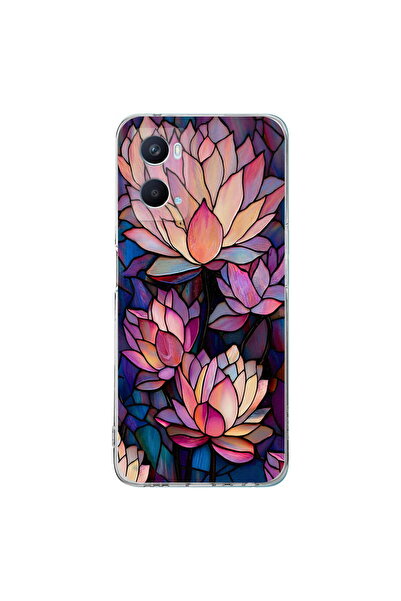 PrintiFy OPPO A96 ile Uyumlu Vitray Sessiz Lotus Tasarımlı Şeffaf Silikon Kılıf