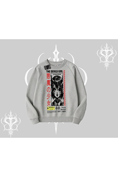Tarzsokak سويت شيرت بيسكيلت أنيمي ديفلز جيرل على الطراز الياباني مطبوع