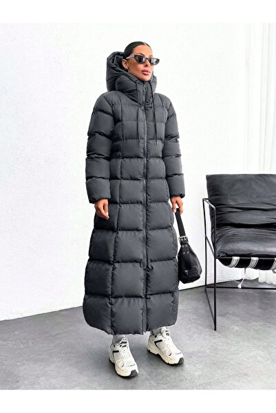 ParlaMira Women's Anthracite Long Hooded Premium Lightweight Coat