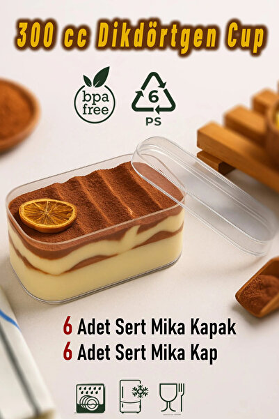 May 6'lı Tiramisu Cup 300 cc Mika Kase Plastik Şeffaf Kapaklı Sunum Kabı Tatl...