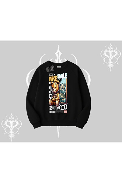 Tarzsokak سويت شيرت بيسكيلت برسومات تيدي بير بابتسامة مزيفة مطبوع