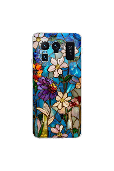 PrintiFy Xiaomi Mi 11 Ultra ile Uyumlu Vitray Mavi Bahar Tasarımlı Şeffaf Sil...