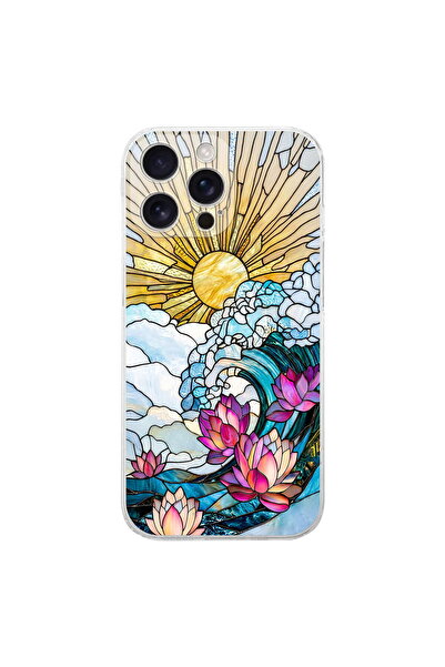 PrintiFy iPhone 16 Pro Max ile Uyumlu Vitray Okyanus Sabahı Tasarımlı Şeffaf ...