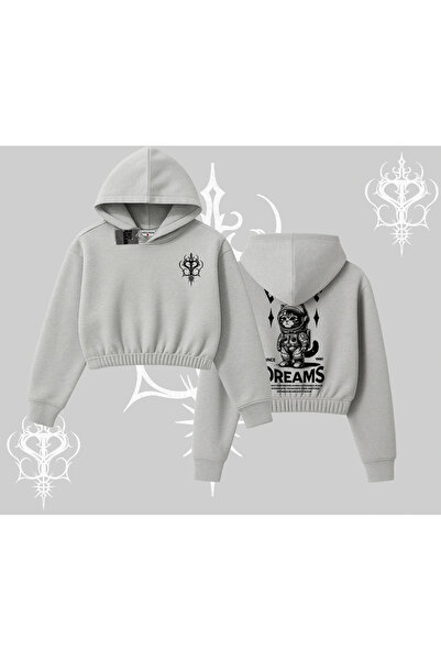 Tarzsokak Svi imaju snove Napisano Astronaut mačka Leđa Štampano Hoodie Skrać...