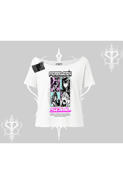 Tarzsokak Tricou cu gâtul barcă, imprimat cu colaj anime Fearless Soul