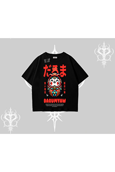 Tarzsokak Tricou oversize cu imprimeu Daruma Cat Anime